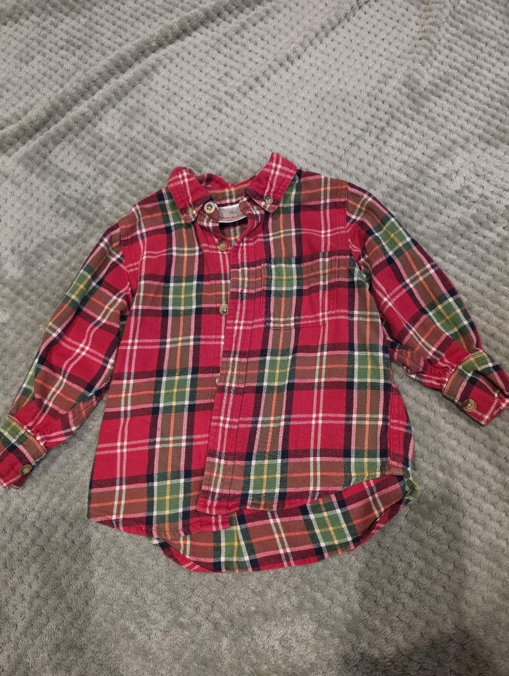 Hanna Andersson 90 Boys Button Down Red Plaid Long Sleeve Shirt